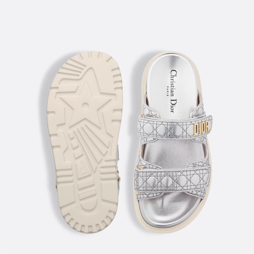 Dior Or Dioract Slide Silver Quilted Lambskin - Picture 3 of 11